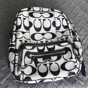 Coach Black and Grey Canvas Backpack-Style Purse